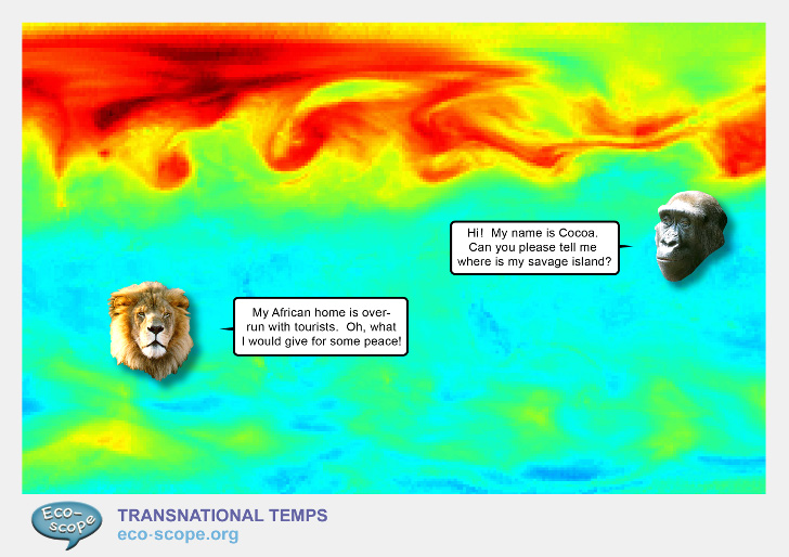 Eco-Scope, made in collaboration with Transnational Temps, traveled with the international exhibition Eco Media (Software, 2007)